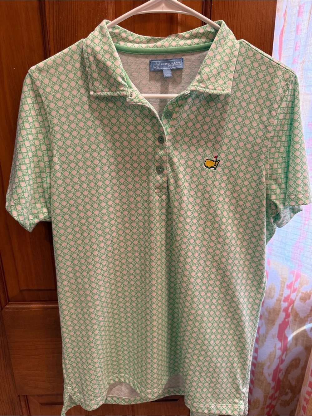 The Masters Mint Green Geometric Short Sleeve Polo with Chest Emblem